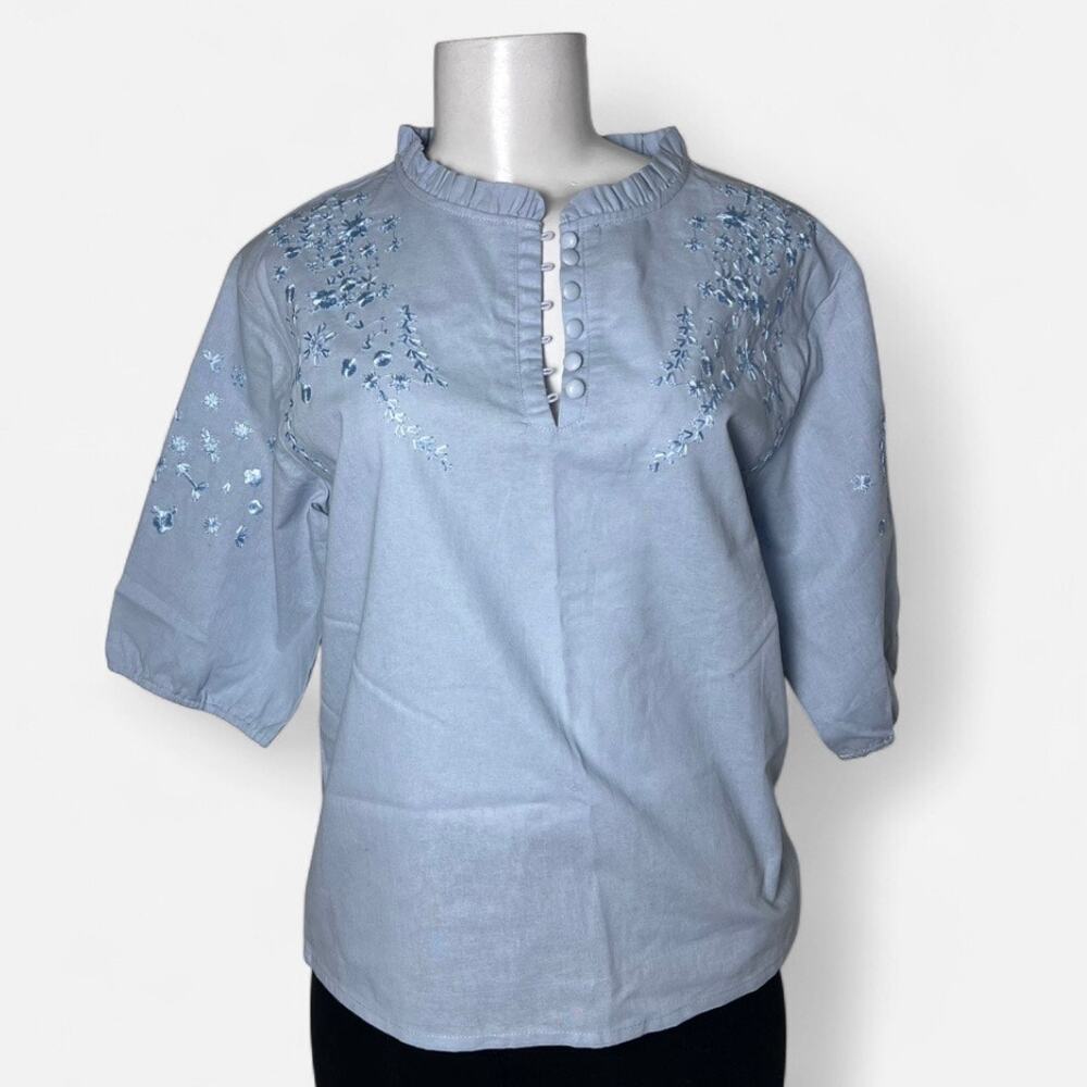 Peasant top prairie cottage core shirt earthy nature embroidered baby doll m ￼